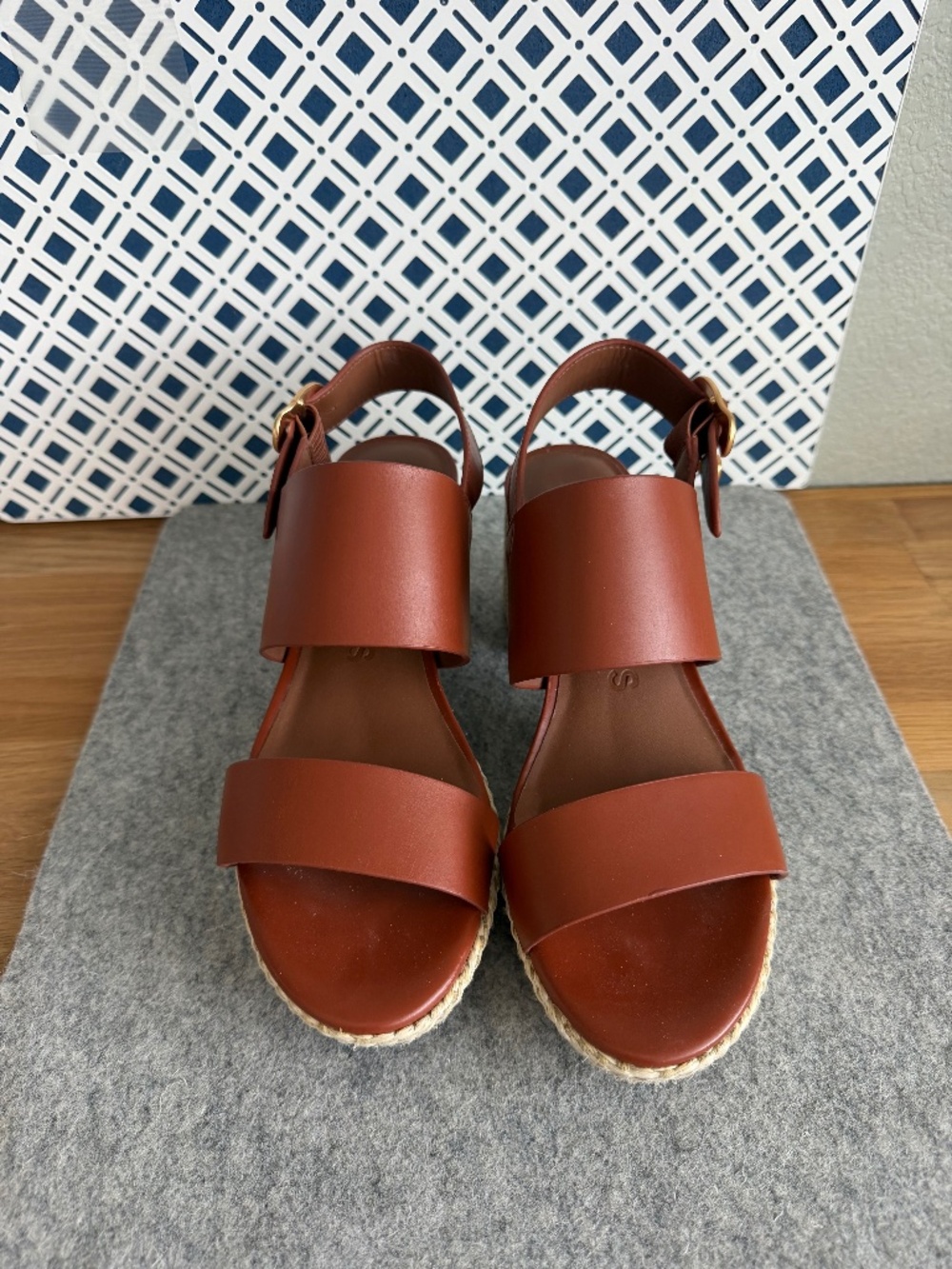 Aerosoles Camera Tan Brown Leather Platform Espadrille Block Heel Sandals Size 9